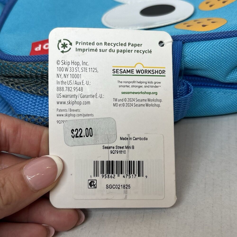 Skip Hop Sesame Street Cookie Monster Mini Backpack Cookie Print Blue Yellow - Picture 8 of 16